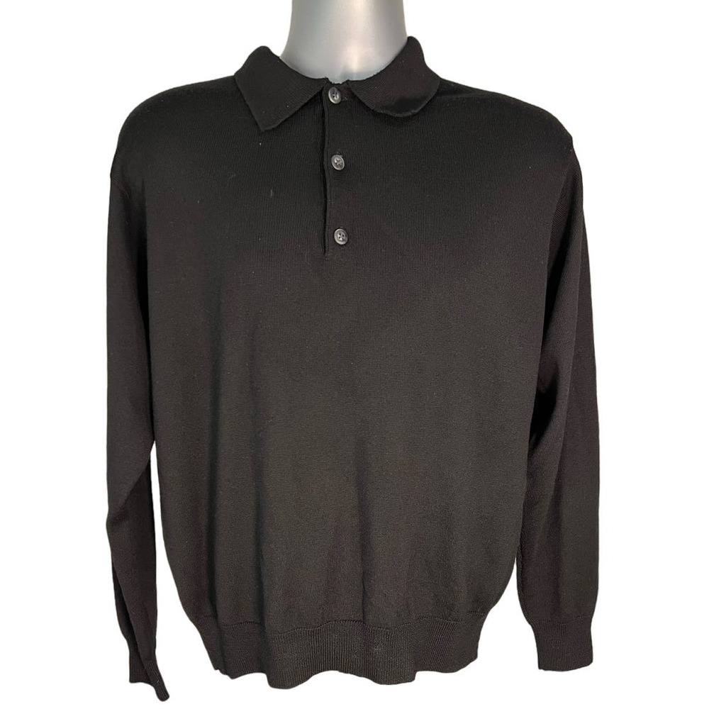 Eildon Hills Black Quarter Button Merino Wool Sweater Size M